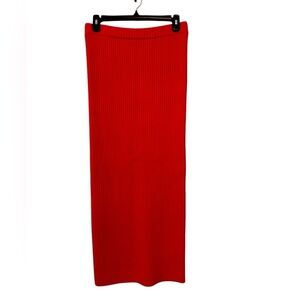 St John red wool ribbed Maxi holiday skirt luxury classy expensive old money